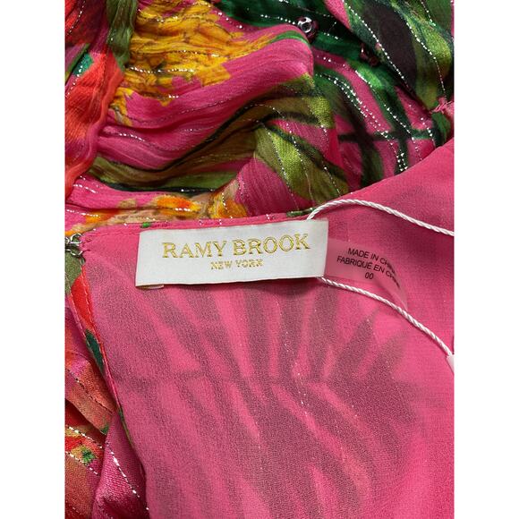Ramy Brook Printed Pink Silk Wilson Tiered Mini Dress Size 00 - Picture 3 of 3